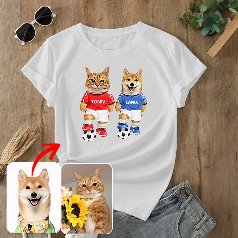 カスタムフワモコ部  プレミアムTシャツ  2人制サッカー  2頭デザイン 0510-1-2