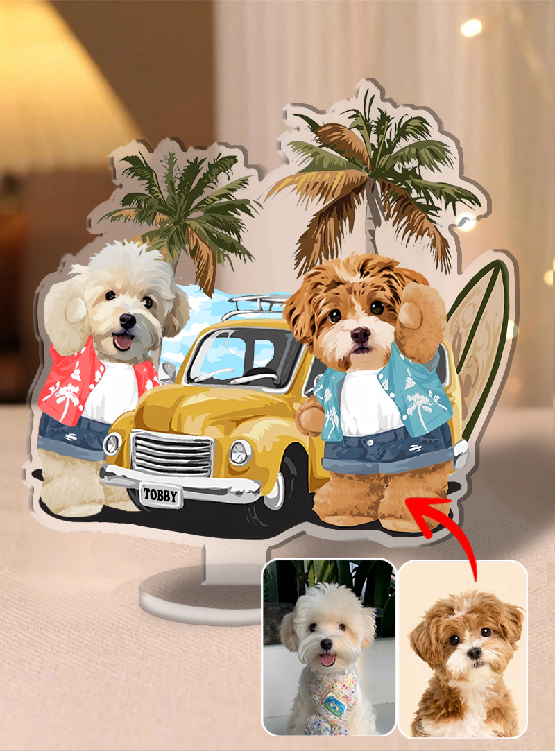 カスタムフワモコ部 　アクリルスタンド   夏のサーフィン【2頭デザイン】0529-1-2