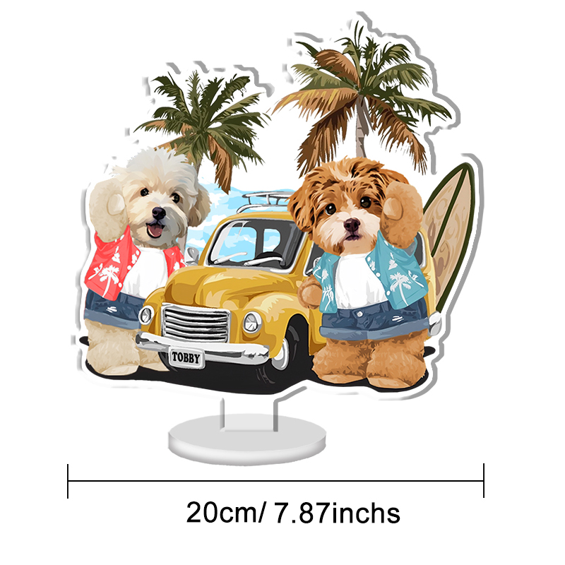 カスタムフワモコ部 　アクリルスタンド   夏のサーフィン【2頭デザイン】0529-1-2