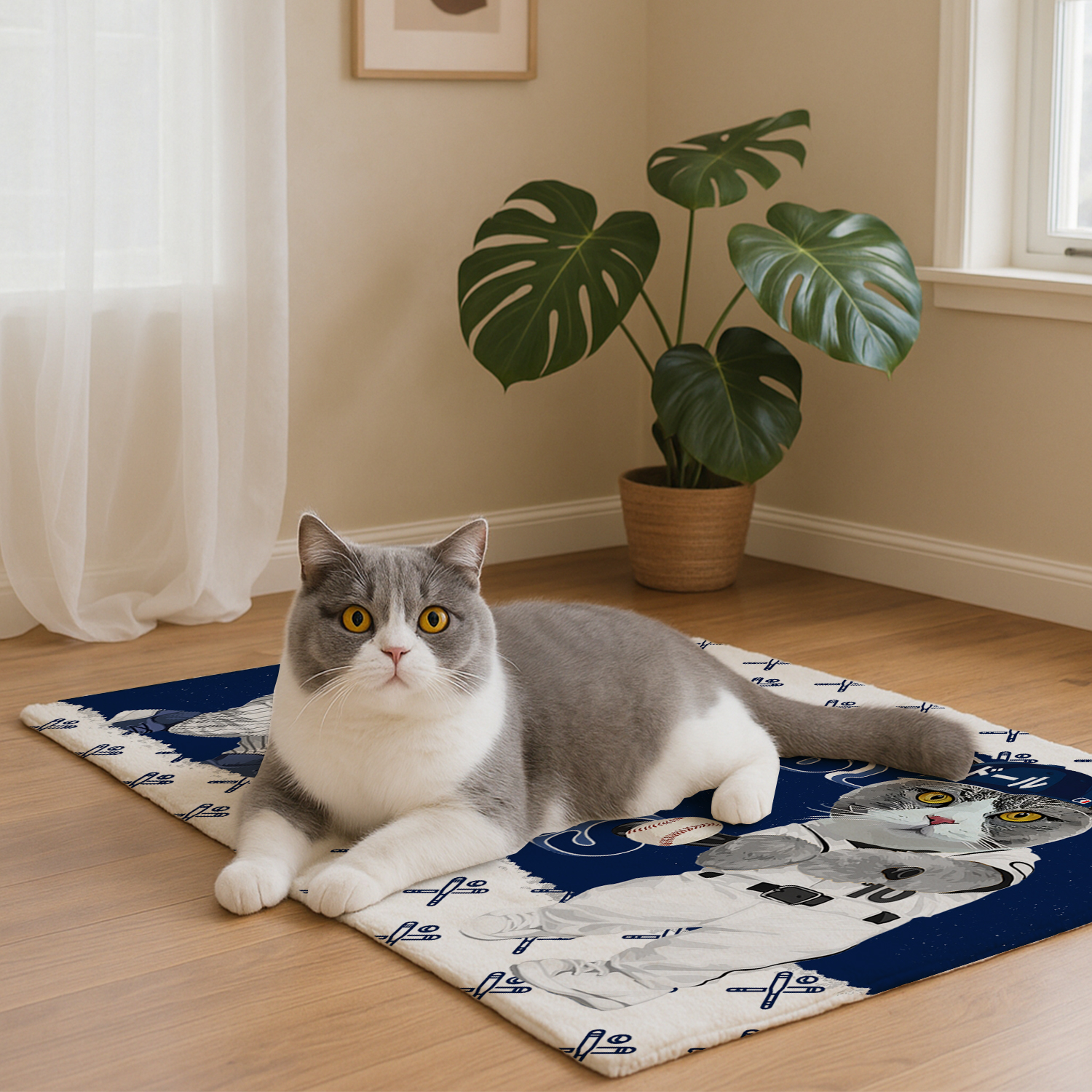 カスタムフワモコ部  玄関マット 長方形  野球対決 0508-1-1