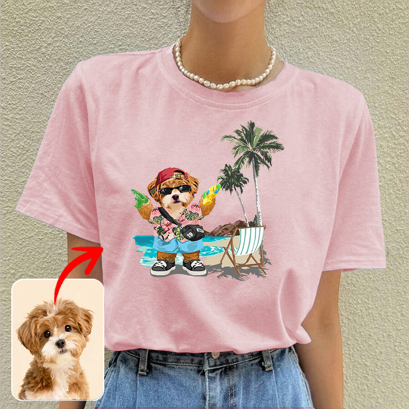 カスタムフワモコ部  プレミアムTシャツ  Water play   1頭デザイン 0705-1-4