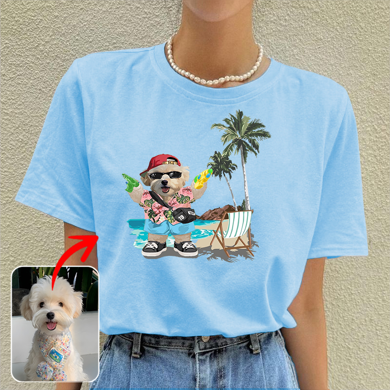 カスタムフワモコ部  プレミアムTシャツ  Water play   1頭デザイン 0705-1-4
