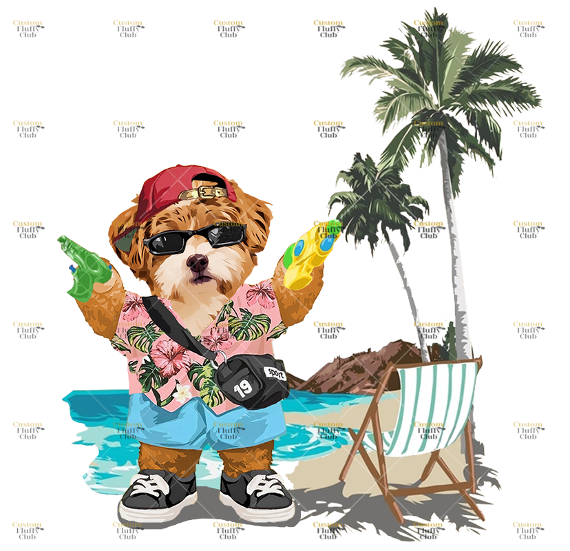 カスタムフワモコ部  プレミアムTシャツ  Water play   1頭デザイン 0705-1-4