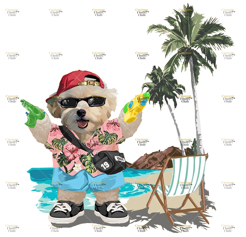 カスタムフワモコ部  プレミアムTシャツ  Water play   1頭デザイン 0705-1-4