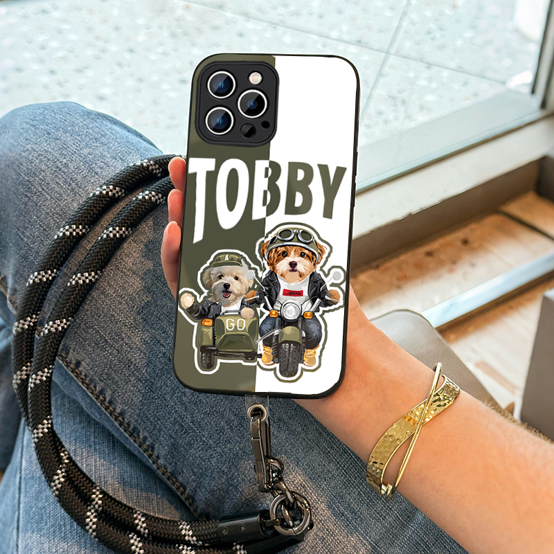 カスタムフワモコ部   ガラス・チェーンショルダー付きiPhoneケース  バイクに乗る0310-1-1