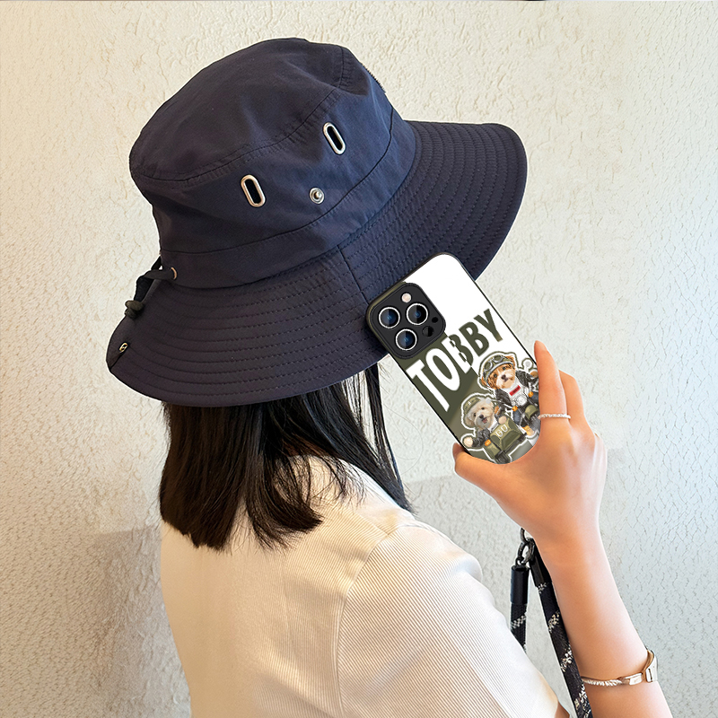 カスタムフワモコ部   ガラス・チェーンショルダー付きiPhoneケース  バイクに乗る0310-1-1