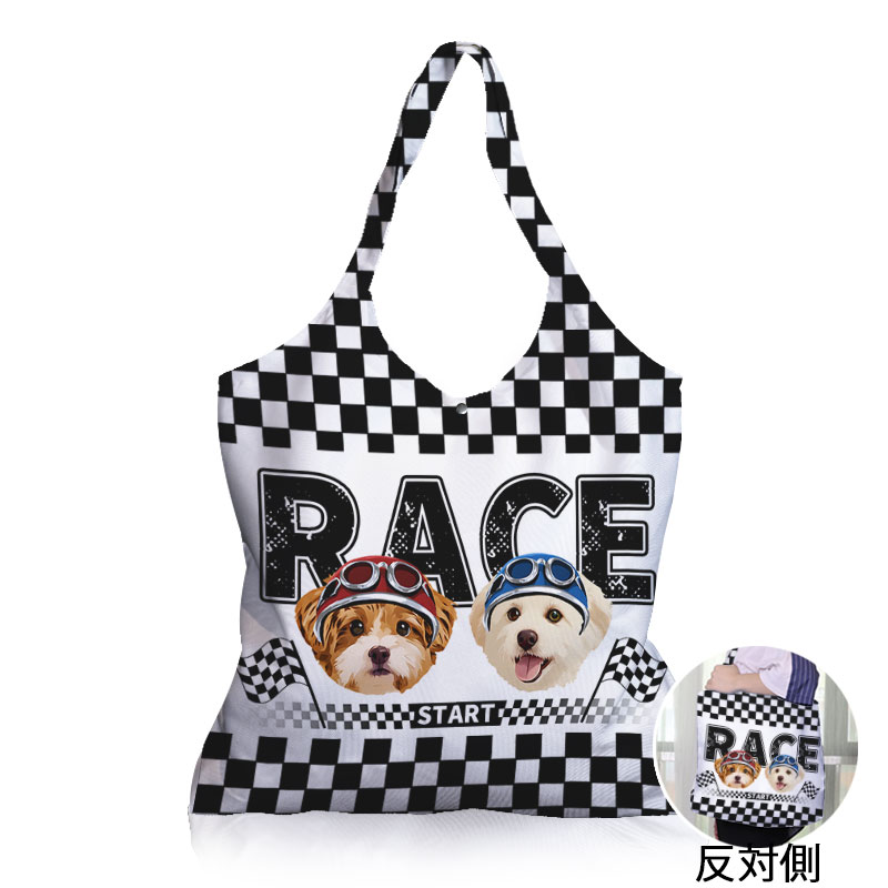 カスタムフワモコ部  折りたたみエコバッグ 【2頭デザイン】 0909-2-5