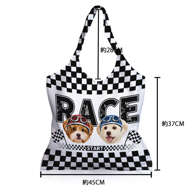 カスタムフワモコ部  折りたたみエコバッグ 【2頭デザイン】 0909-2-5