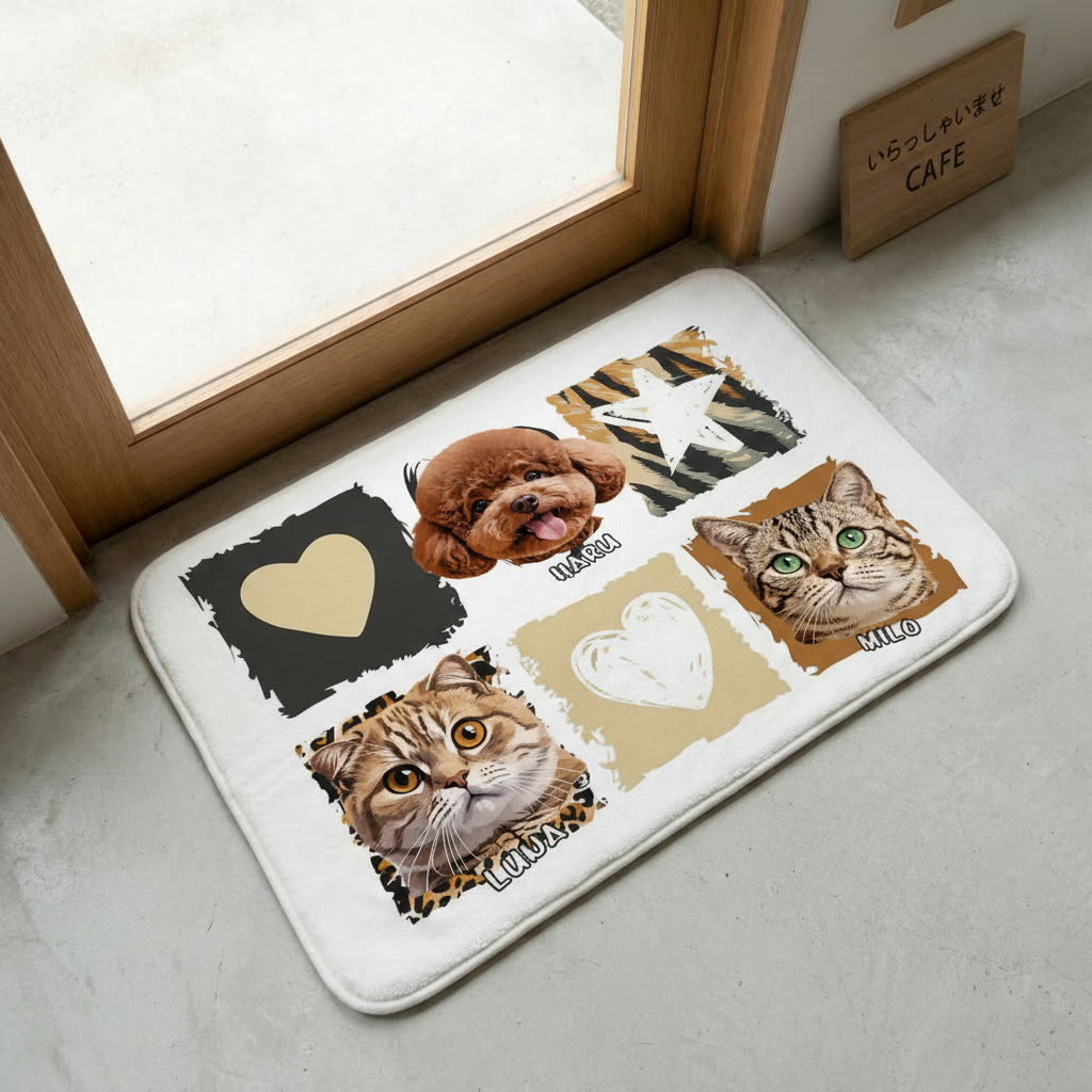 カスタムフワモコ部  玄関マット 長方形  【3頭デザイン】26112-2