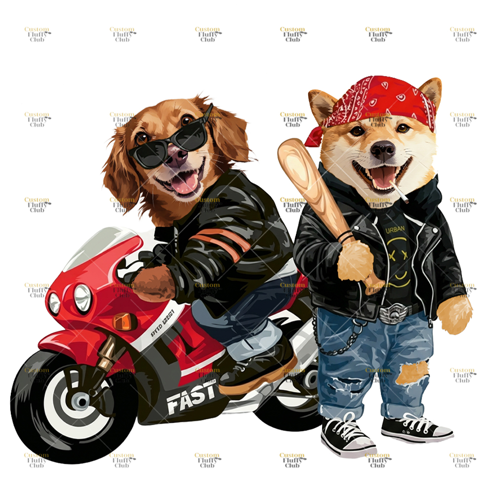 カスタムフワモコ部 アメリカンライダー プレミアムTシャツ  2頭デザイン 260520-6
