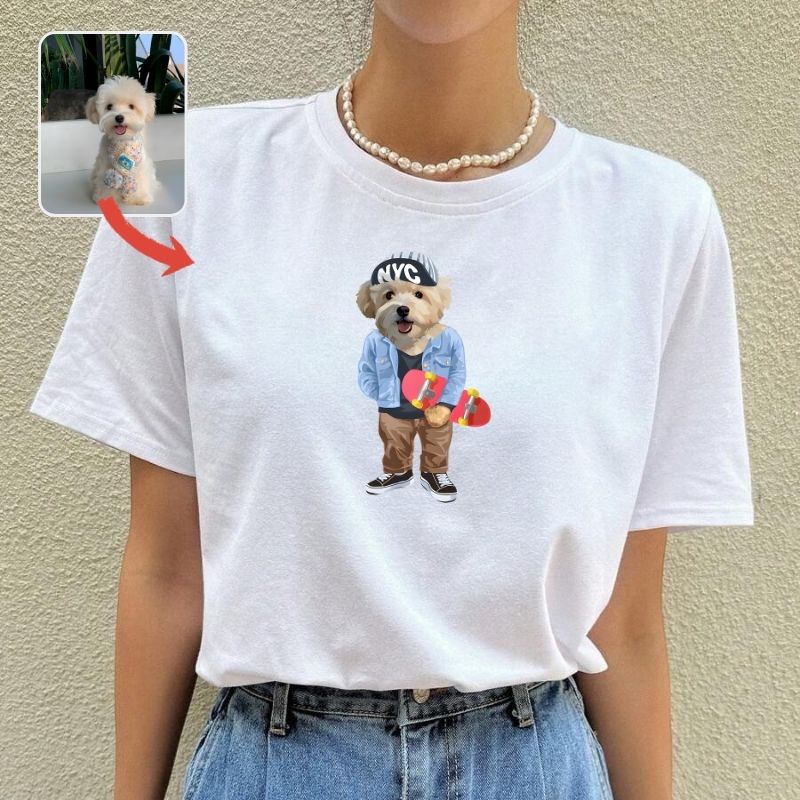 カスタムFluffyClub プレミアムTシャツ スケボー １頭デザイン #250128-8