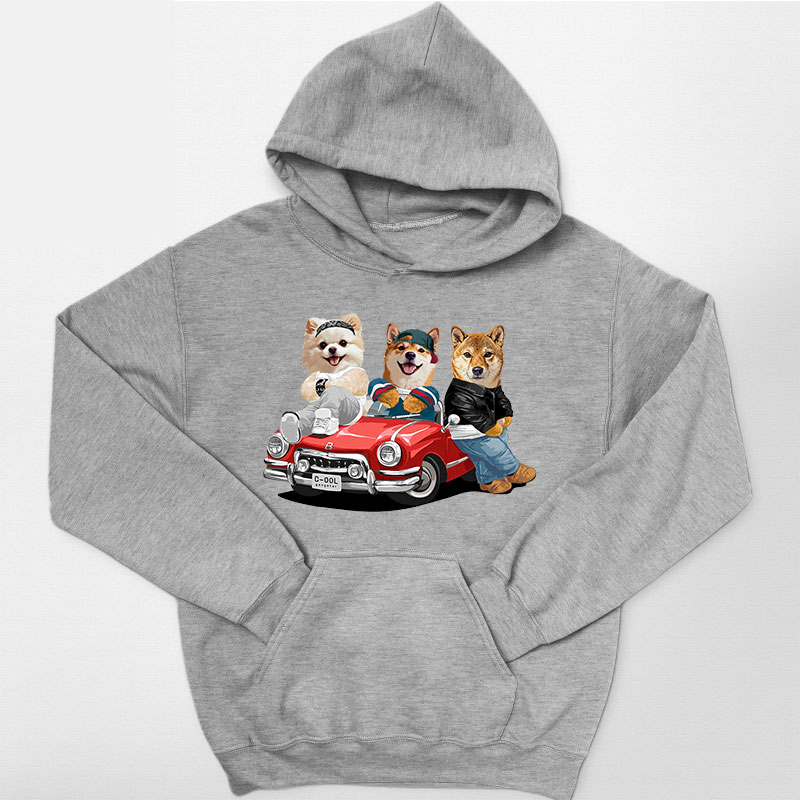 カスタムフワモコ部 　パーカー 一緒に旅行する 3頭デザイン0313-1-2