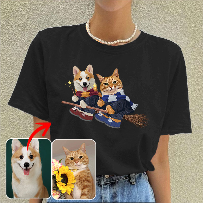 カスタムフワモコ部  プレミアムTシャツ  魔法使い    2頭デザイン 1013-1-5