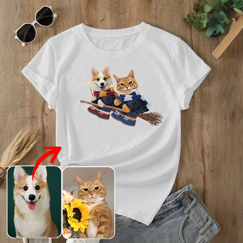 カスタムフワモコ部  プレミアムTシャツ  魔法使い    2頭デザイン 1013-1-5