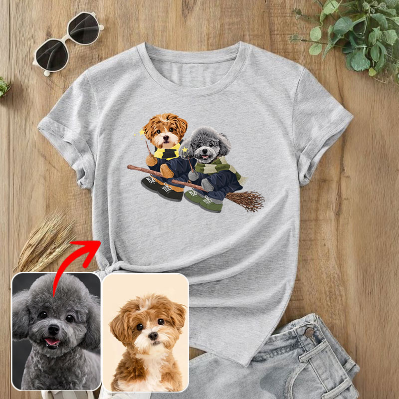 カスタムフワモコ部  プレミアムTシャツ  魔法使い    2頭デザイン 1013-1-5