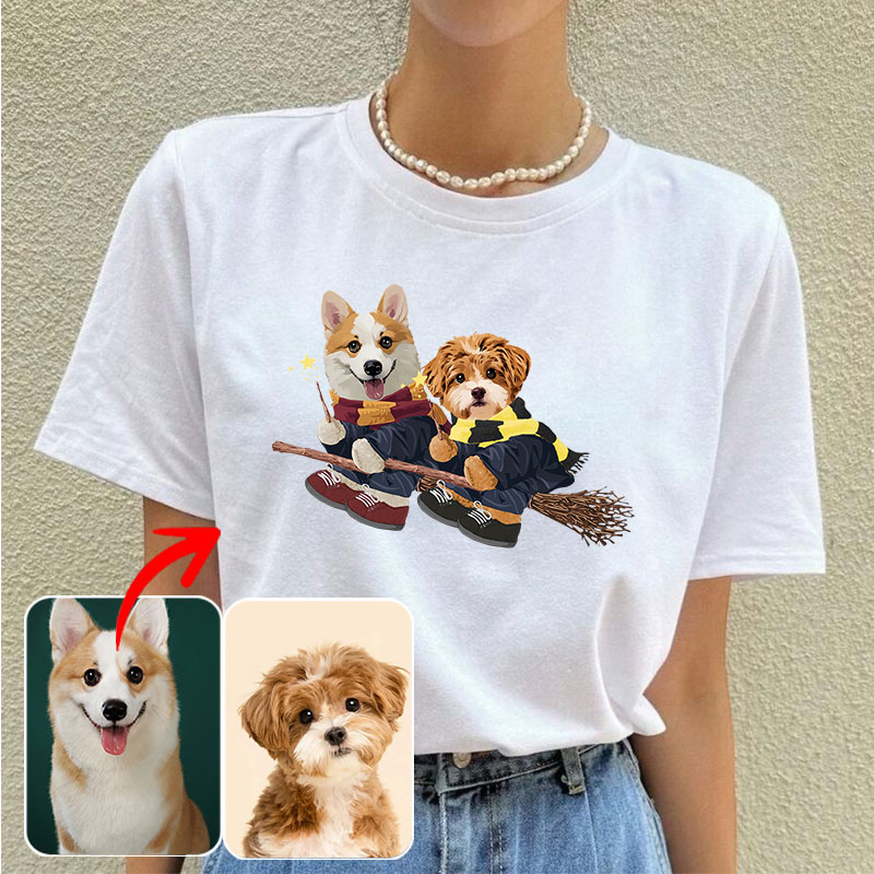 カスタムフワモコ部  プレミアムTシャツ  魔法使い    2頭デザイン 1013-1-5