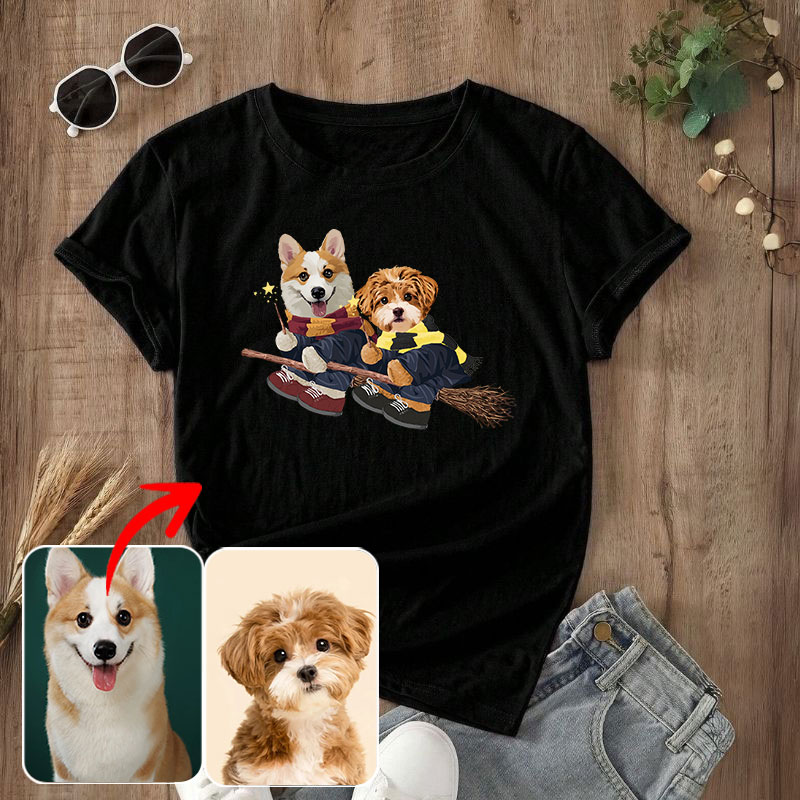 カスタムフワモコ部  プレミアムTシャツ  魔法使い    2頭デザイン 1013-1-5