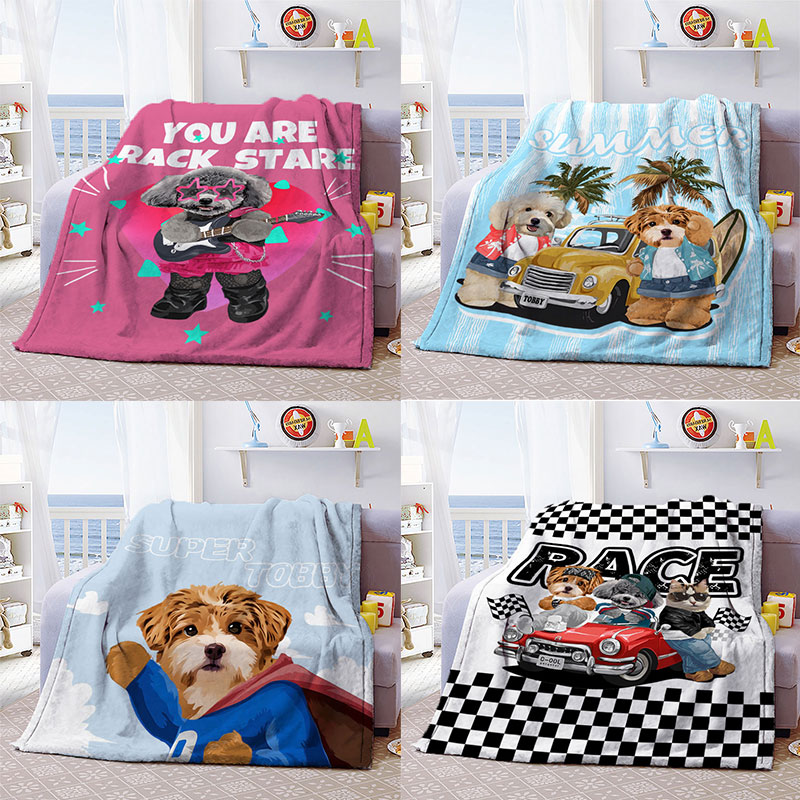 カスタムフワモコ部 毛布 ブランケット スワンネル3wayひざ掛け 【1頭デザイン】 1027-1