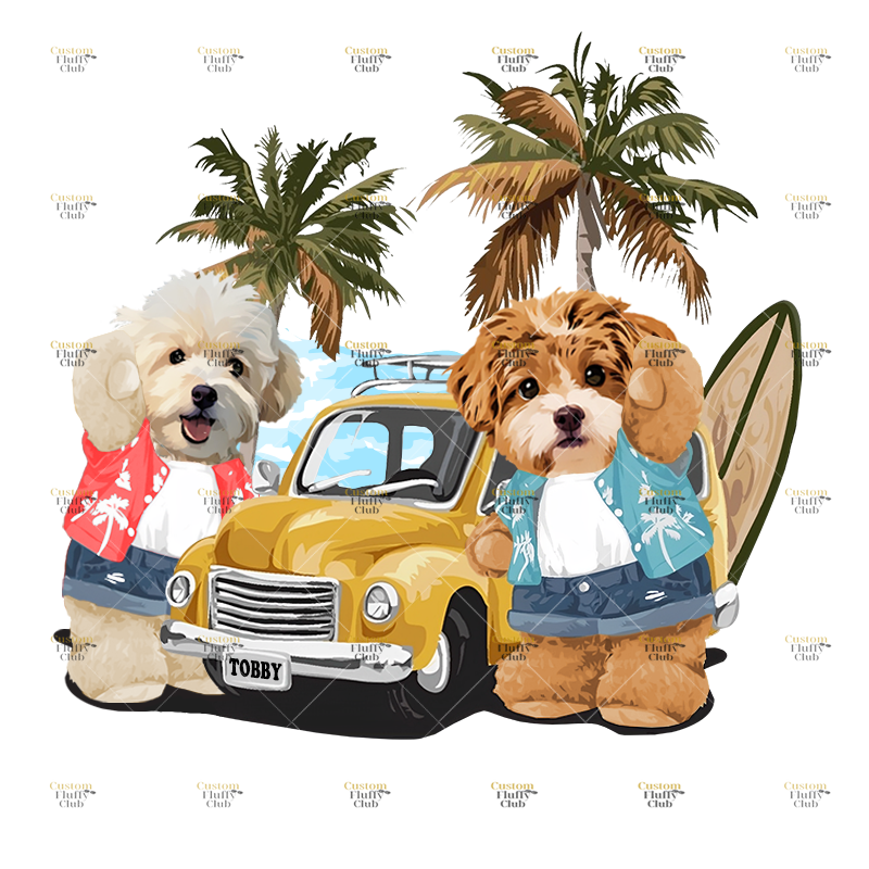 カスタムフワモコ部  2way ショルダートートバッグ  夏のサーフィン  2頭デザイン0514-3-1