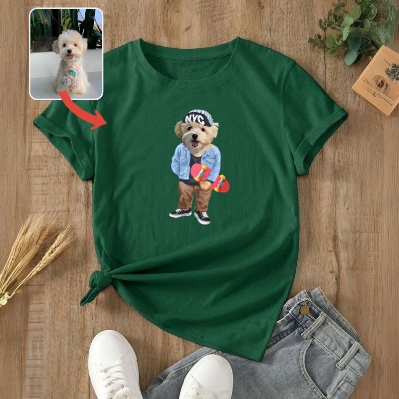 カスタムFluffyClub プレミアムTシャツ スケボー １頭デザイン #250128-8