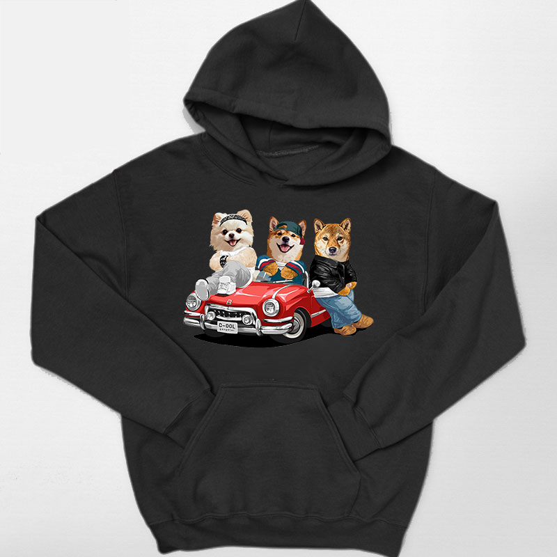 カスタムフワモコ部 　パーカー 一緒に旅行する 3頭デザイン0313-1-2