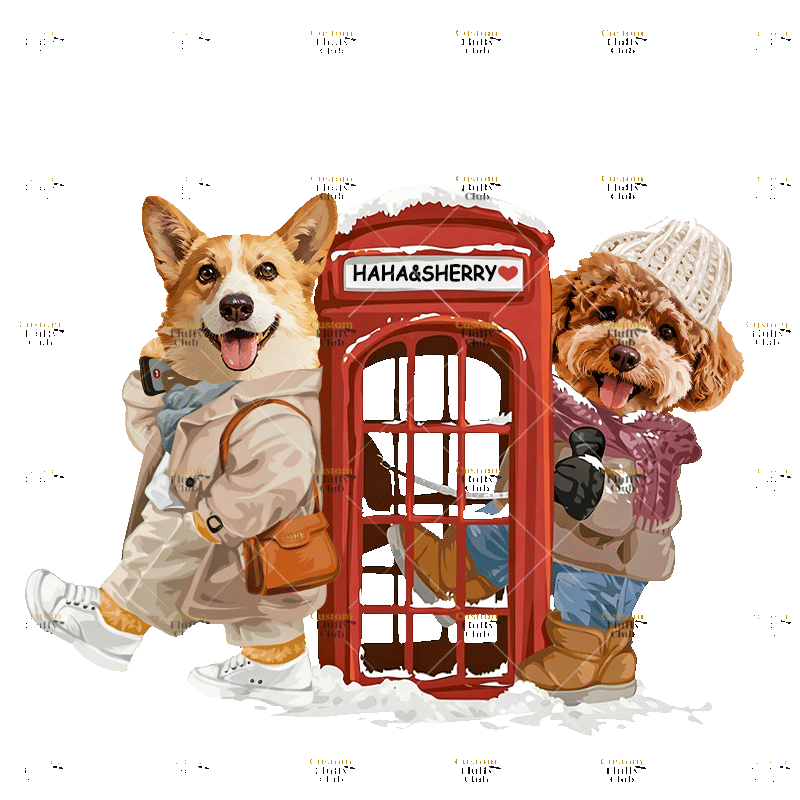 カスタムフワモコ部 　パーカー  雪日電話ボックスデート  2頭デザイン 251223-7