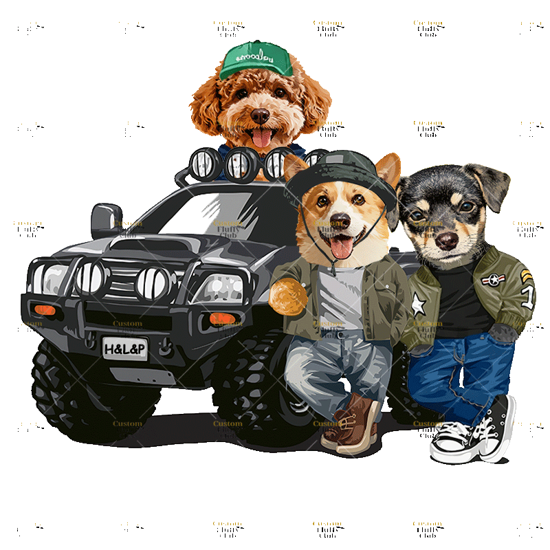 カスタムフワモコ部 　パーカー   オフロード冒険  3頭デザイン 251222-3