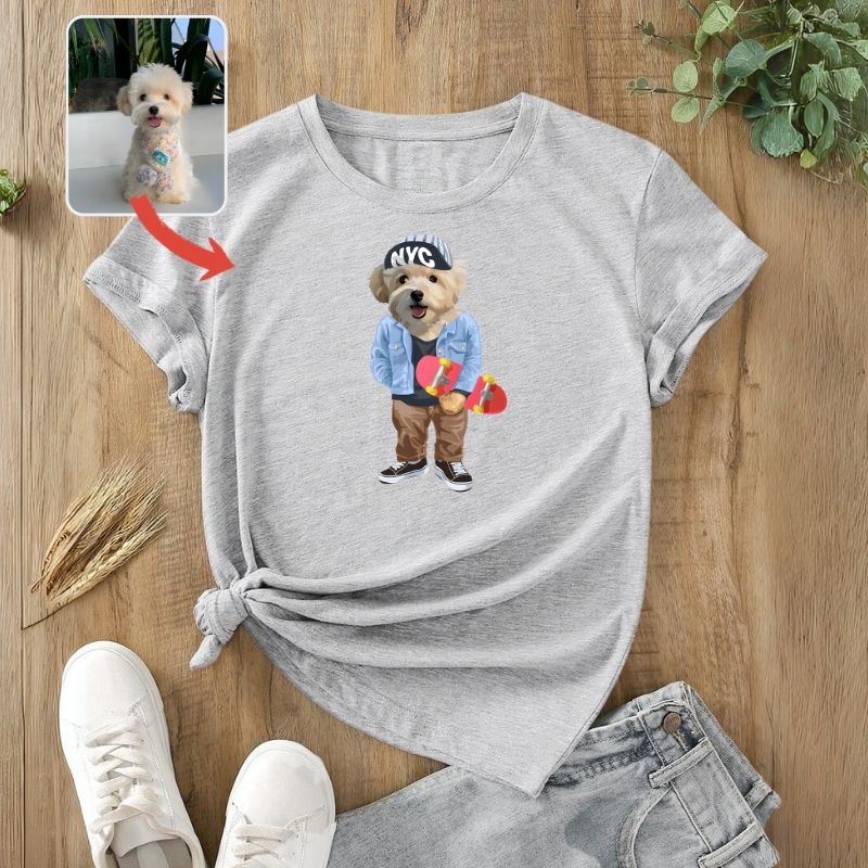 カスタムFluffyClub プレミアムTシャツ スケボー １頭デザイン #250128-8