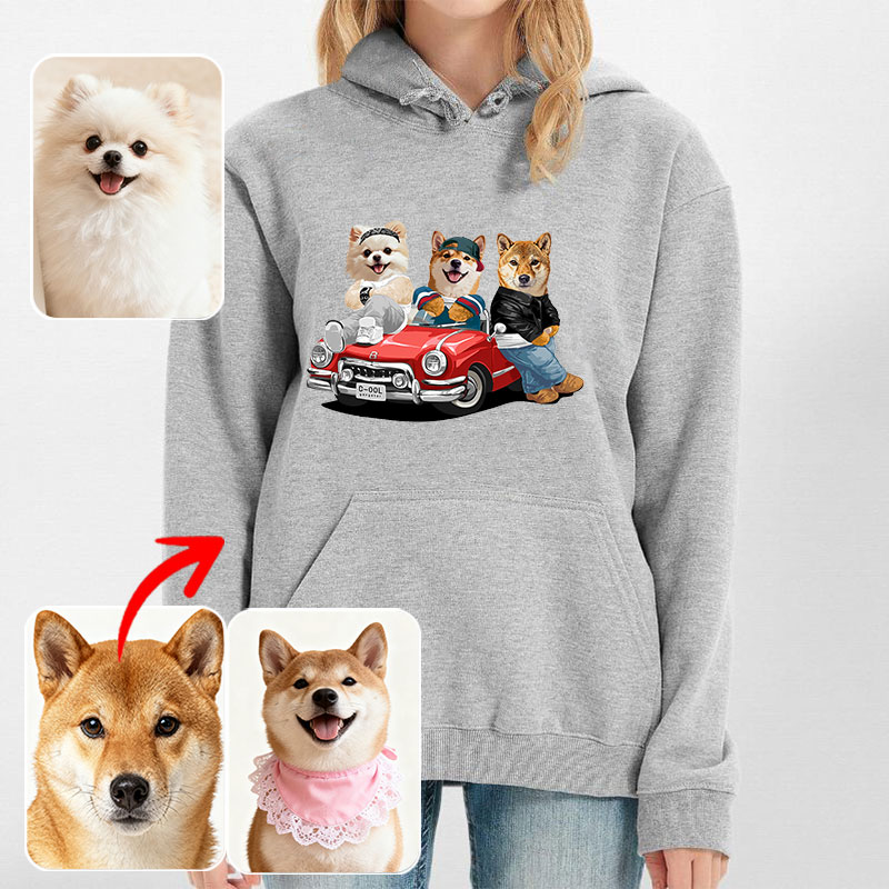 カスタムフワモコ部 　パーカー 一緒に旅行する 3頭デザイン0313-1-2