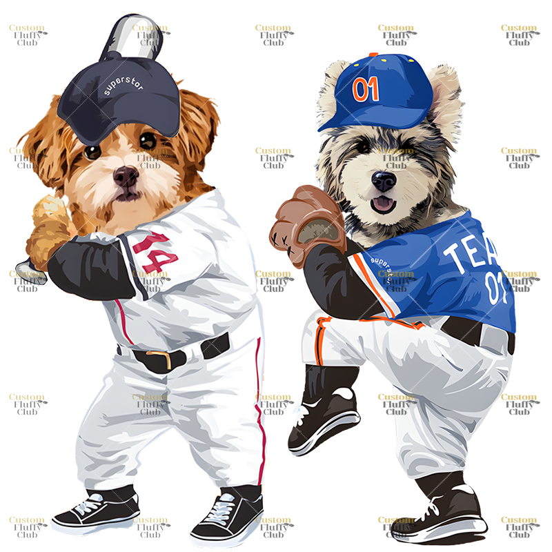 カスタムフワモコ部  プレミアムTシャツ  野球  2頭デザイン #210-1-2