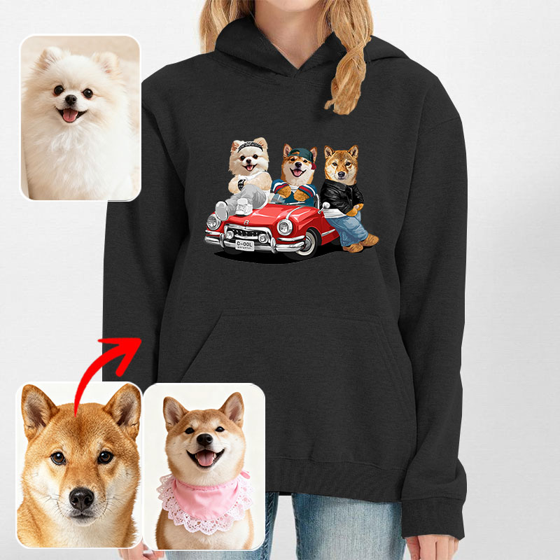 カスタムフワモコ部 　パーカー 一緒に旅行する 3頭デザイン0313-1-2