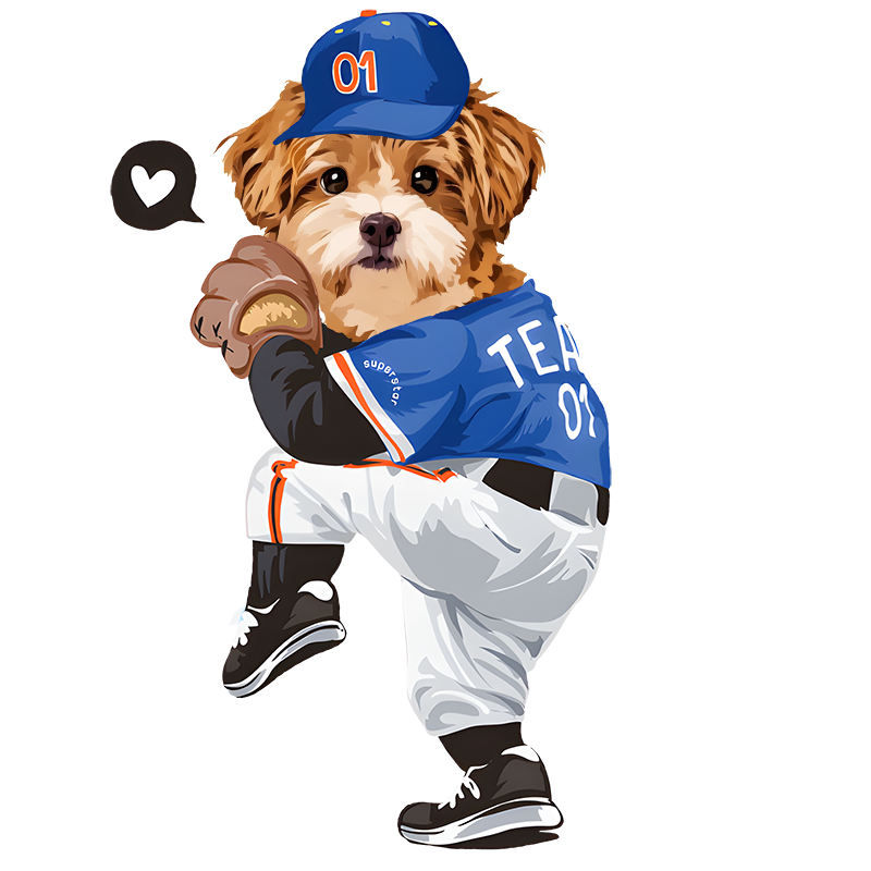 カスタムFluffyclub　半袖Tシャツ  野球ピッチャー １頭デザイン