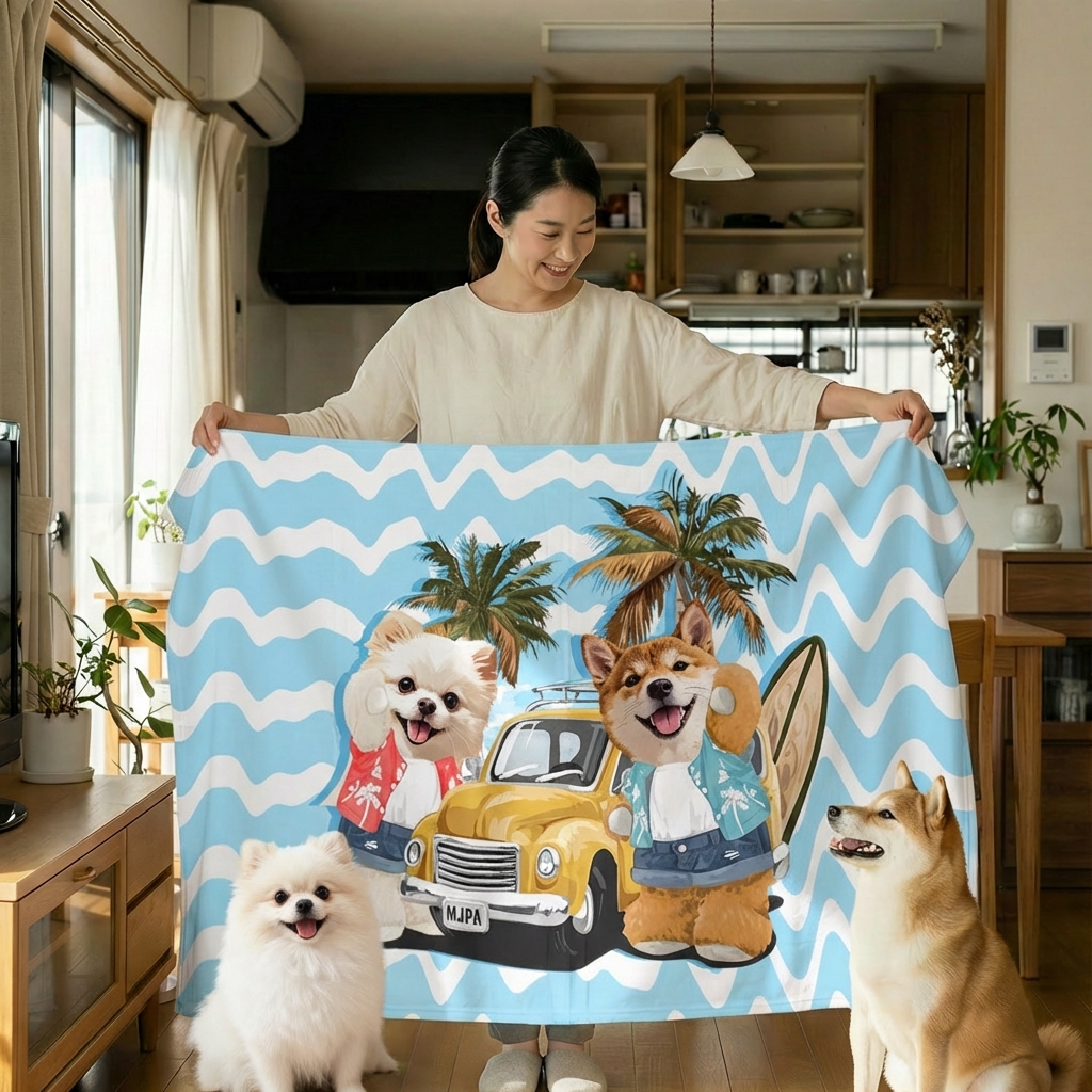 カスタムフワモコ部 　膝掛け ひざ掛け   夏のサーフィン 0621-2-1