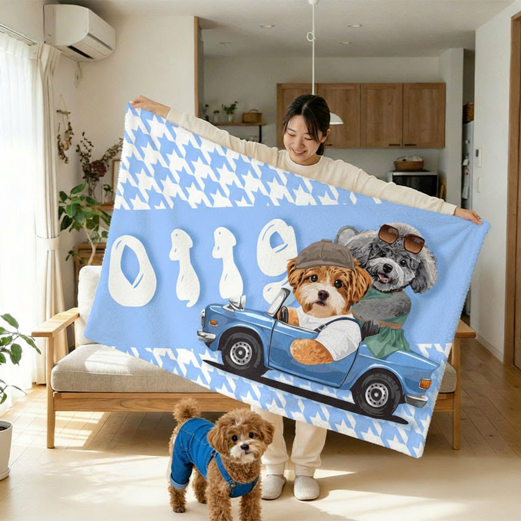 カスタムフワモコ部 　膝掛け ひざ掛け   【2頭デザイン】26119-2