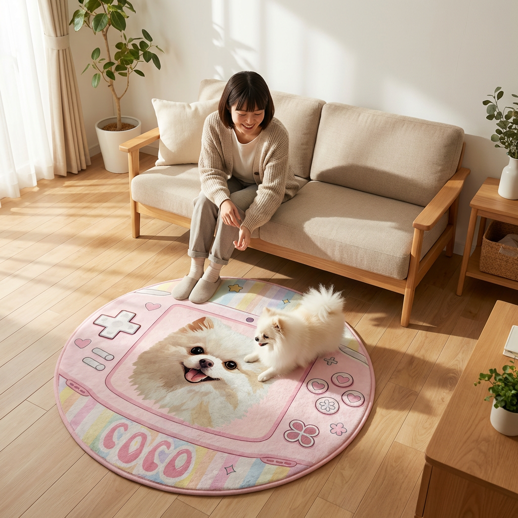 カスタムフワモコ部  ラグマット 円形  【1頭デザイン】26128-2