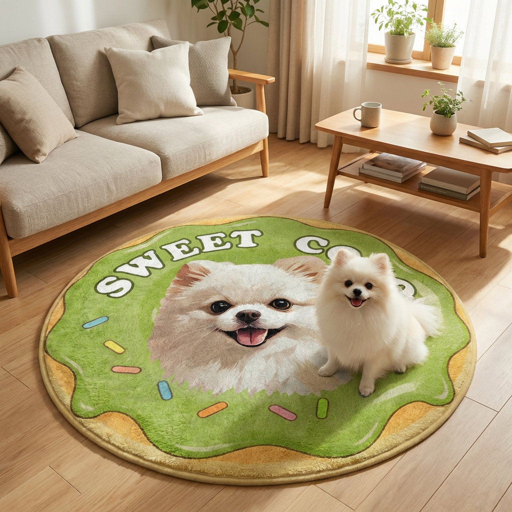 カスタムフワモコ部  ラグマット 円形  【1頭デザイン】26116-2