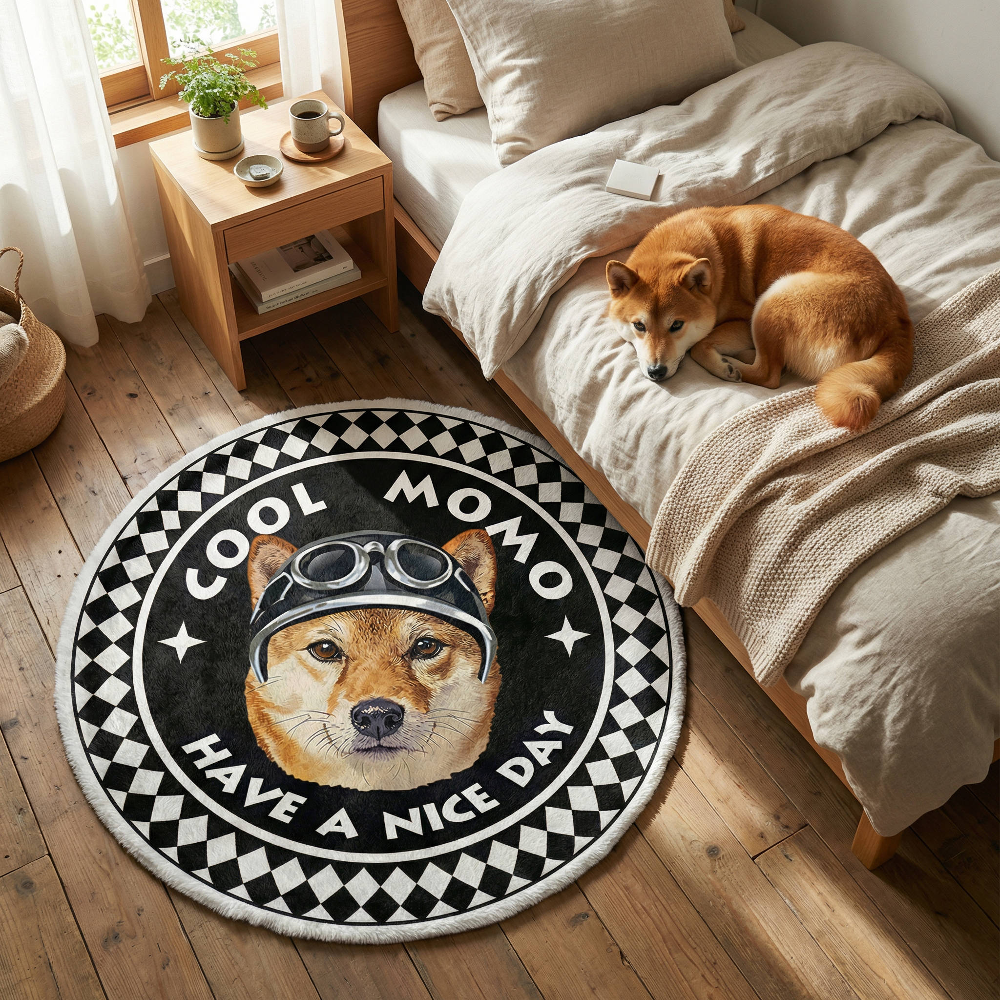 カスタムフワモコ部  ラグマット 円形  【1頭デザイン】26128-3