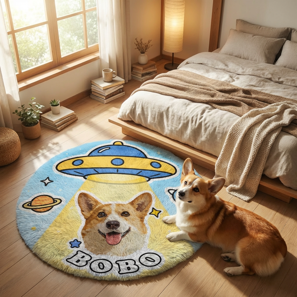 カスタムフワモコ部  ラグマット 円形  【1頭デザイン】26129-2