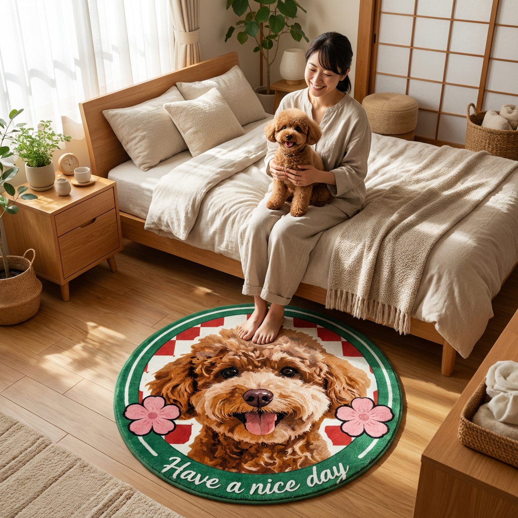 カスタムフワモコ部  ラグマット 円形  【1頭デザイン】26129-1