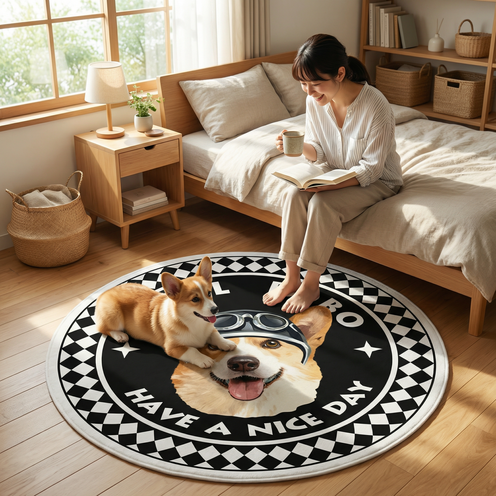 カスタムフワモコ部  ラグマット 円形  【1頭デザイン】26128-3