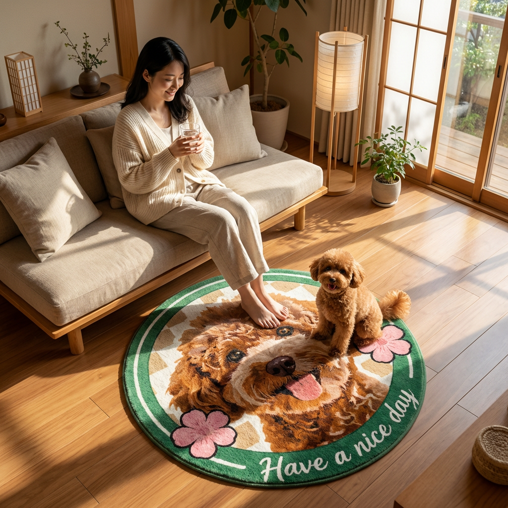 カスタムフワモコ部  ラグマット 円形  【1頭デザイン】26129-1