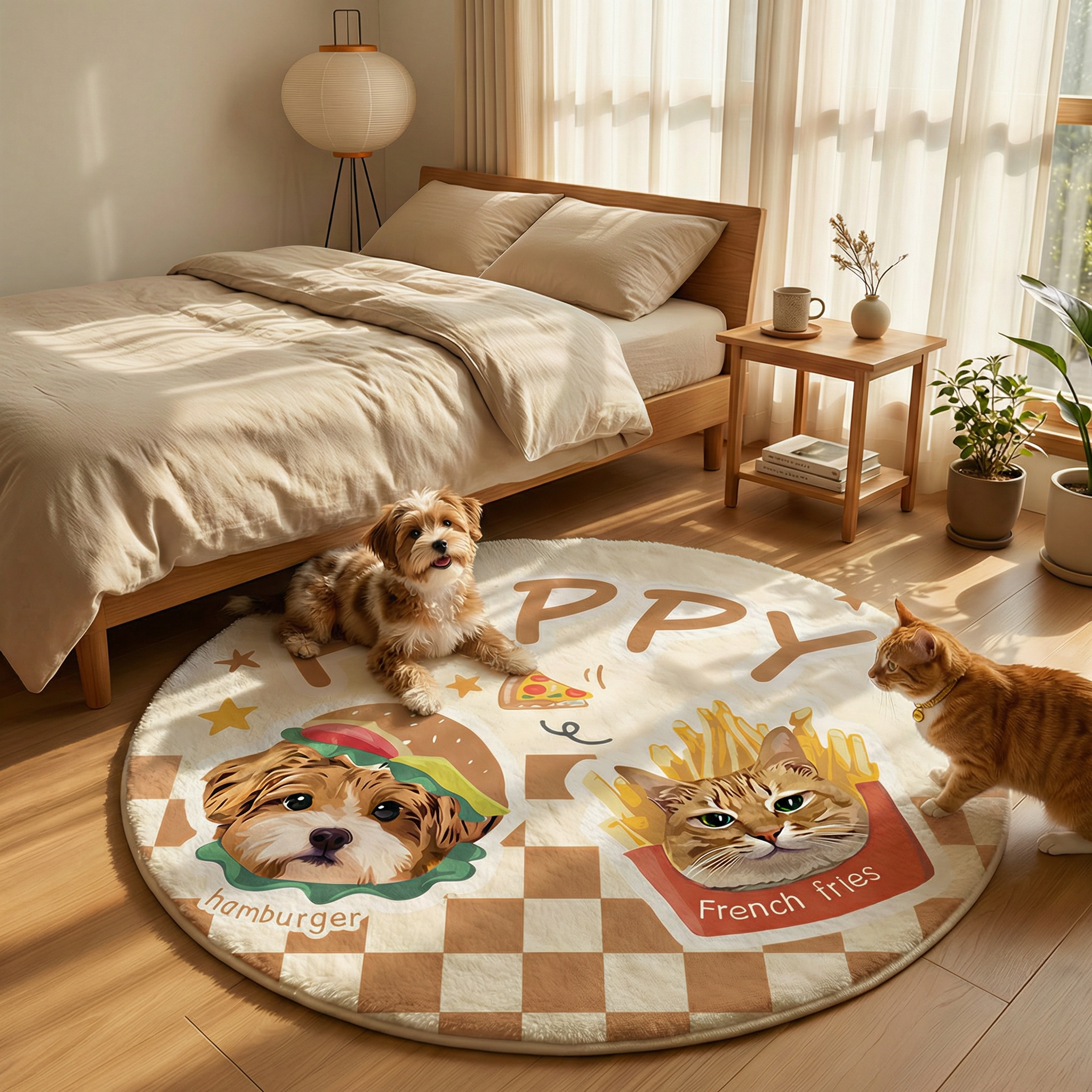 カスタムフワモコ部  ラグマット 円形  【2頭デザイン】26129-3