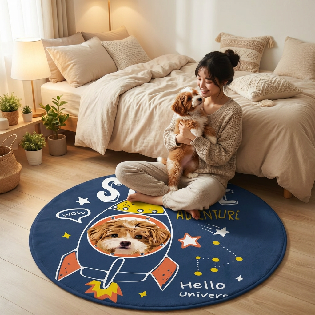 カスタムフワモコ部  ラグマット 円形  【1頭デザイン】26129-10