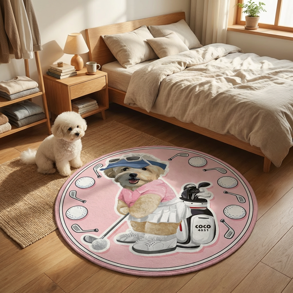 カスタムフワモコ部  ラグマット 円形  【1頭デザイン】26129-6