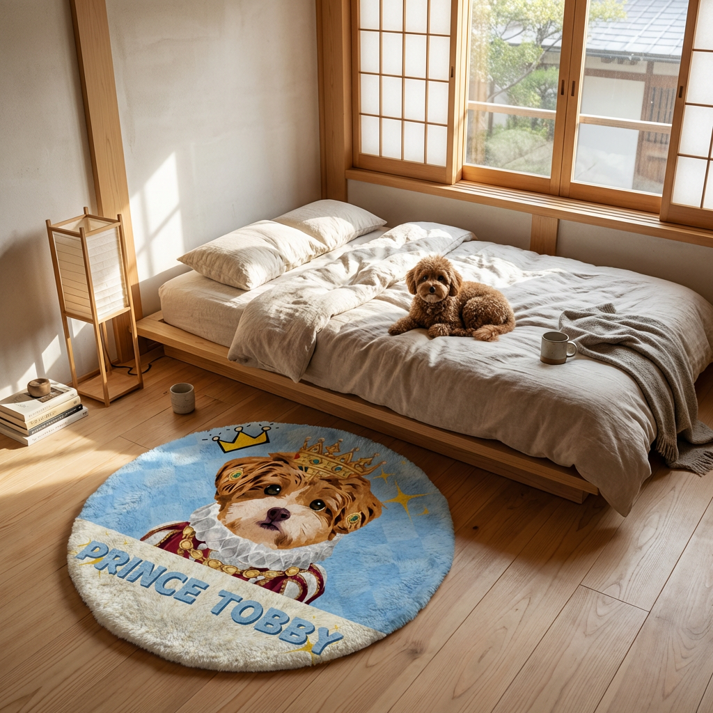 カスタムフワモコ部  ラグマット 円形  【1頭デザイン】26129-8