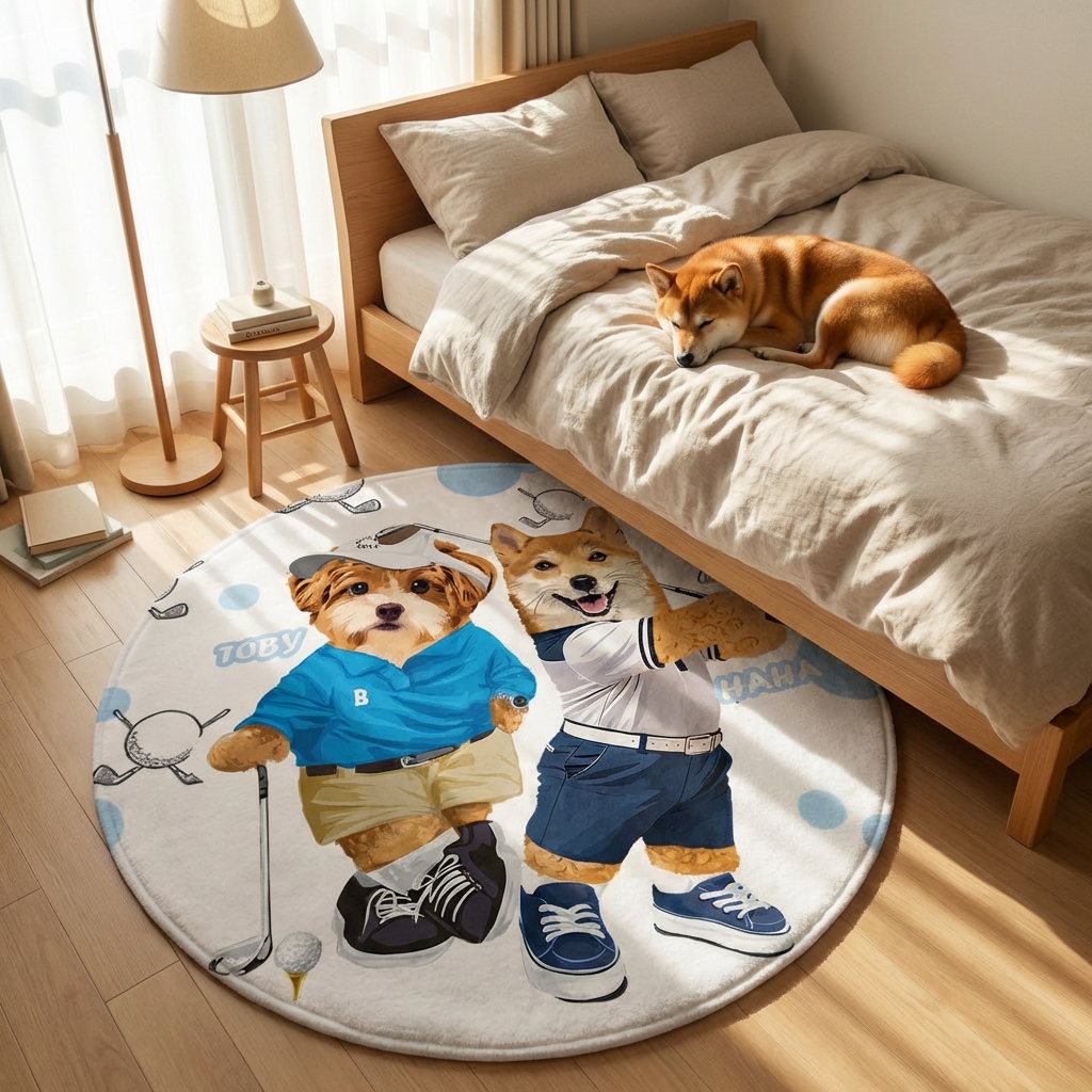 カスタムフワモコ部  ラグマット 円形  【2頭デザイン】26129-11