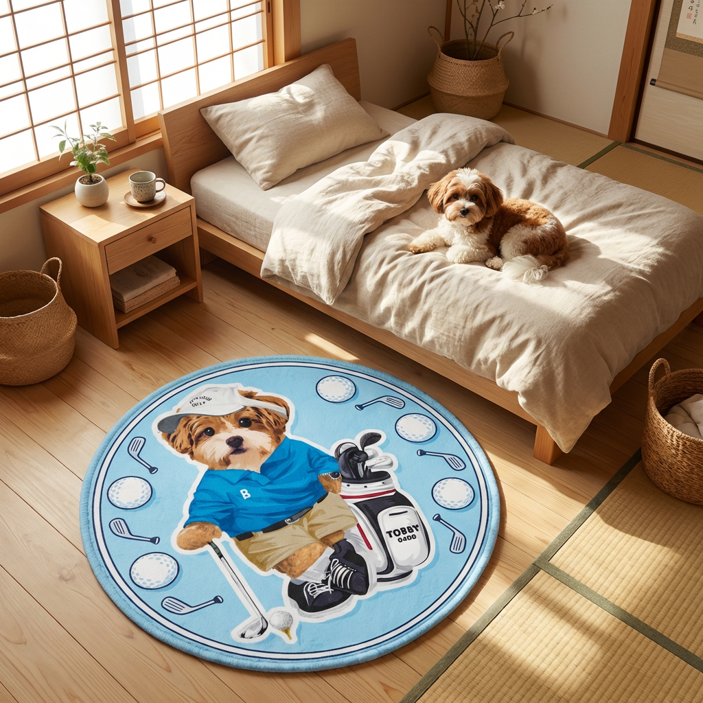 カスタムフワモコ部  ラグマット 円形  【1頭デザイン】26129-6