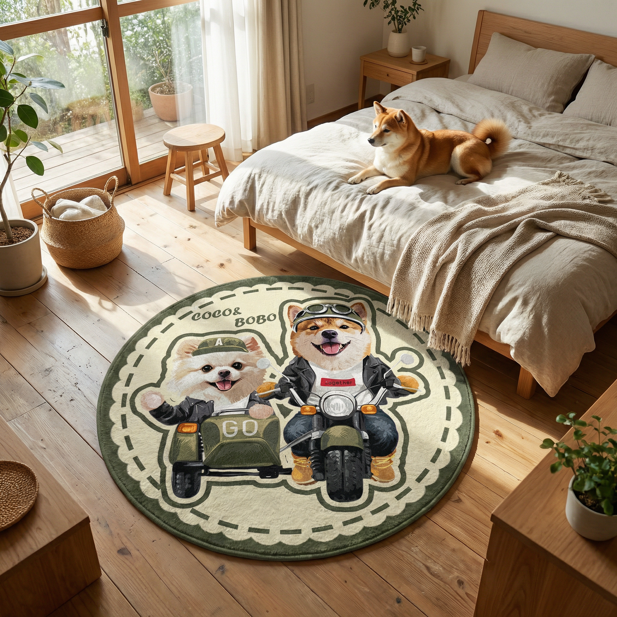 カスタムフワモコ部  ラグマット 円形  【2頭デザイン】26129-5