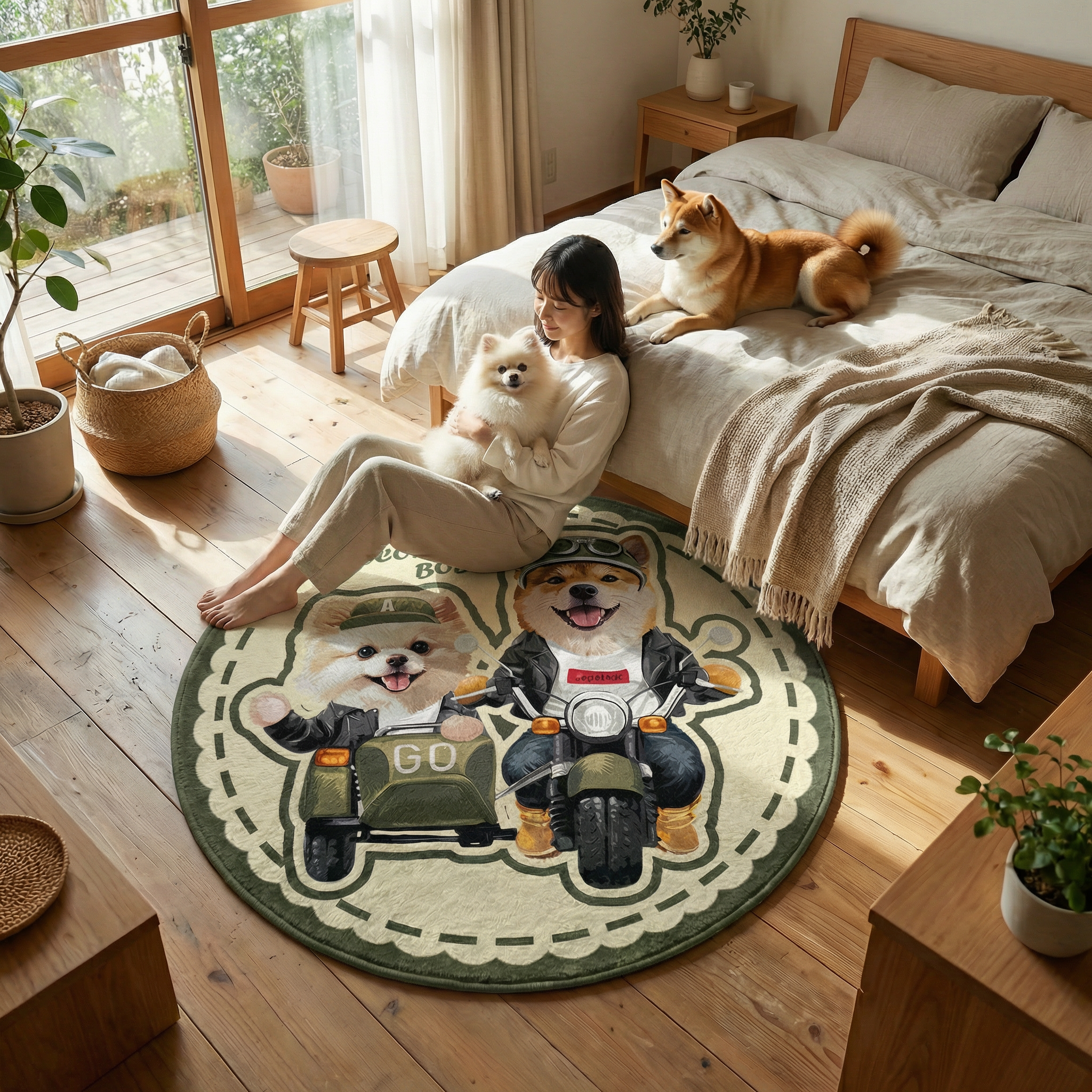 カスタムフワモコ部  ラグマット 円形  【2頭デザイン】26129-5