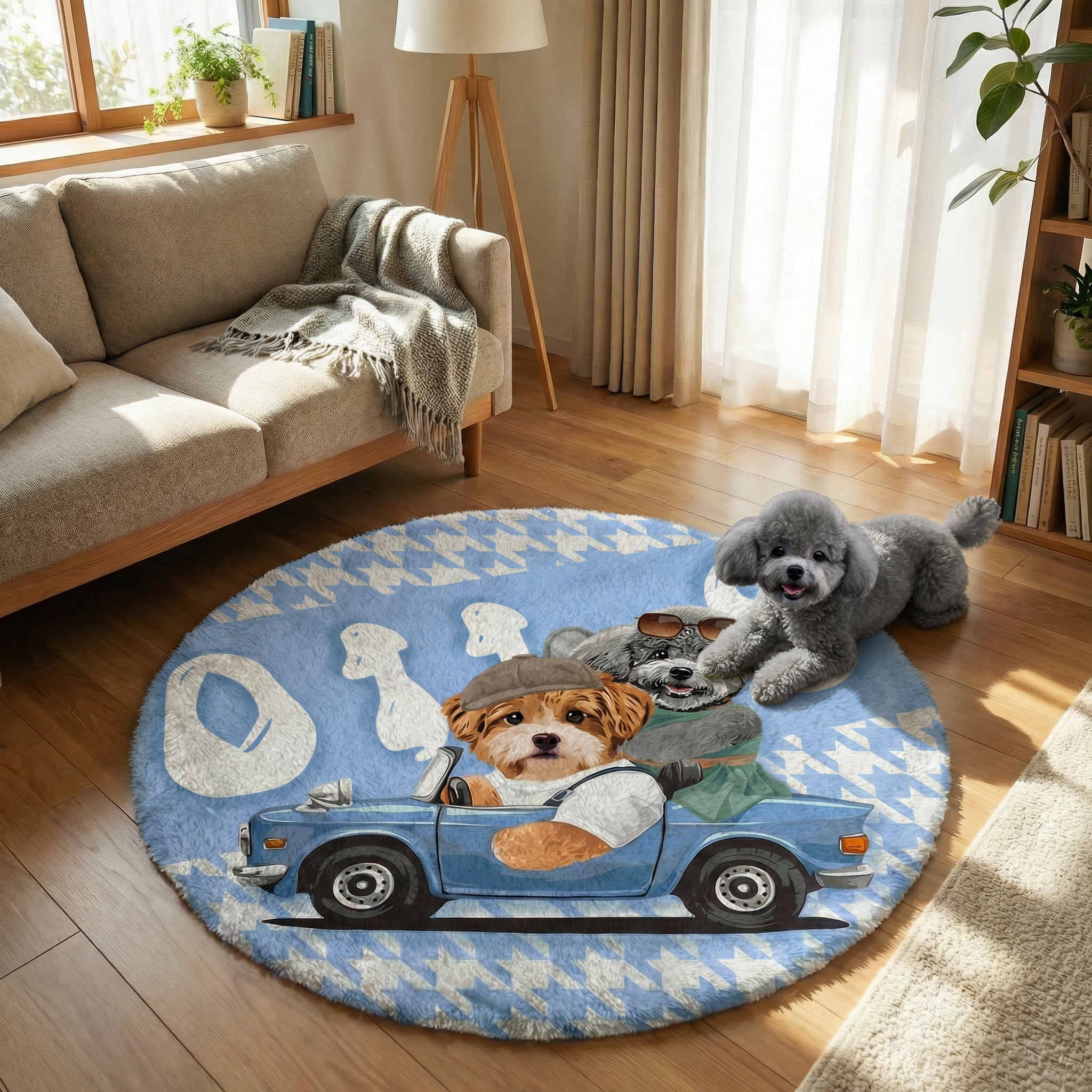 カスタムフワモコ部  ラグマット 円形  【2頭デザイン】26129-9